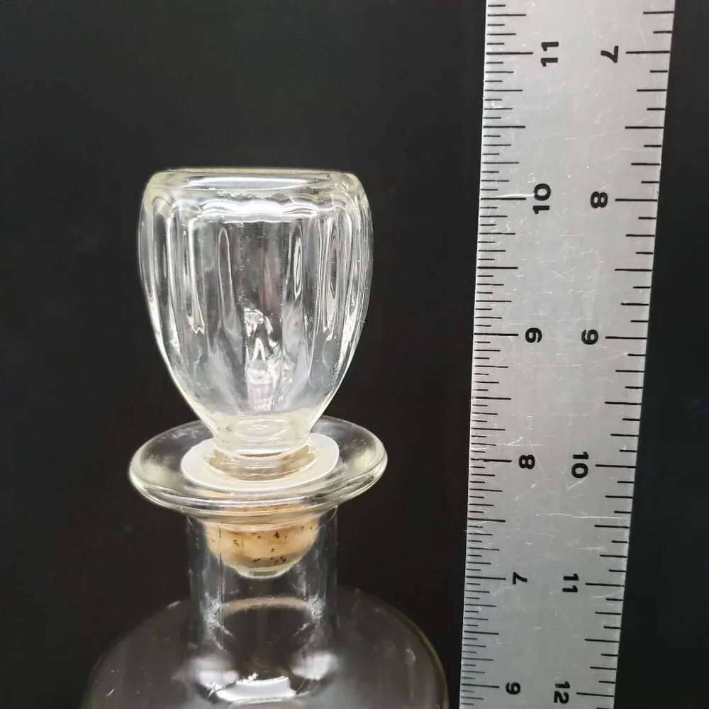 Vintage Clear Glass Liquor Decanter w Stopper Ribbed Design 10.25”